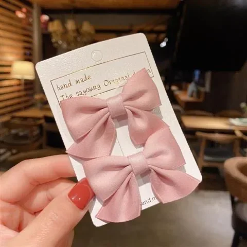 2024 New Spring/Summer Children\'s Sweet Bow Hair Card Ball Head Cute Girl Broken Hair Side Clip Accessories 2 Pieces