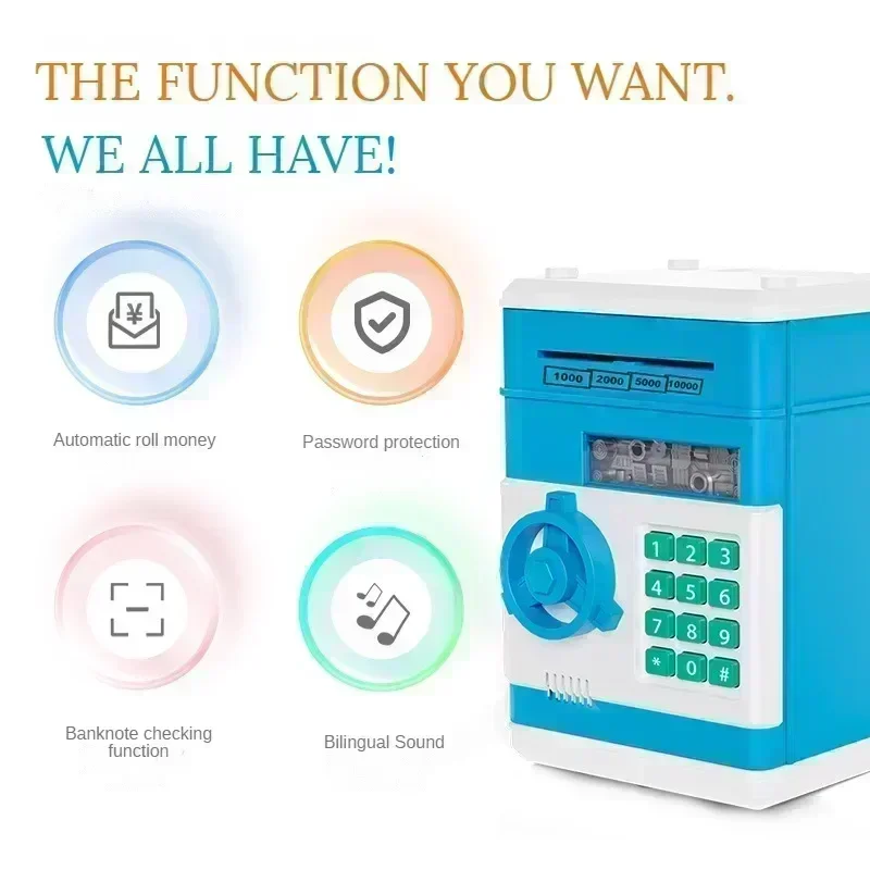 Electronic Piggy Bank Automatic Mini Safe Cash Coins Saving Money Box Password Counter Code Key Lock Coin Bank ATM Child Gift