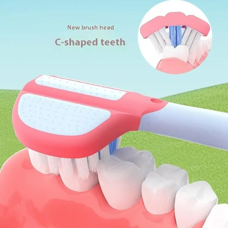 2/4 pezzi Spazzolino da denti per bambini Spazzole per sbiancamento dei denti con setole morbide a tre lati per bambini di età compresa tra 3 e 12 anni Igiene orale dentale