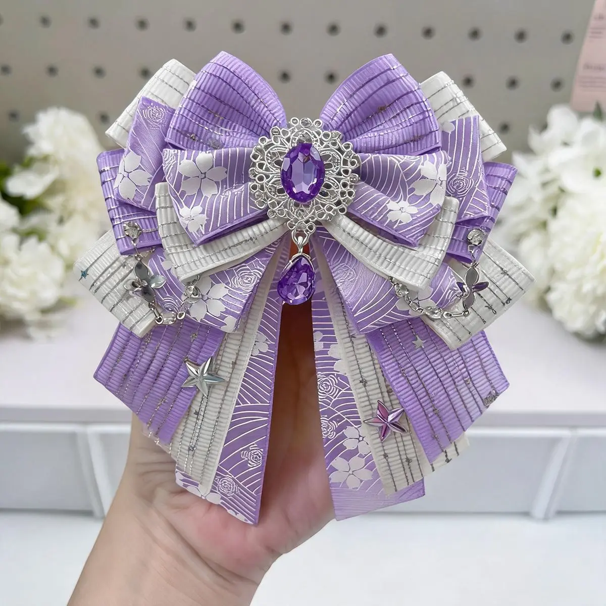 Luxury Rhinestone Tassel Foil Stamped Bow Concert Support Stick Pendant Cute Lolita Tie and Bow Accessory ForWomen's Dresses