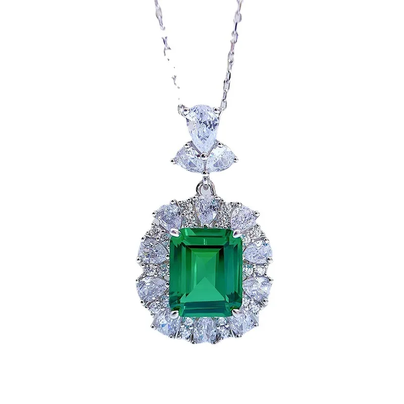 

S925 Silver Necklace Retro Luxury 4ct Nano Green 9 * 11 Necklace Jewelry