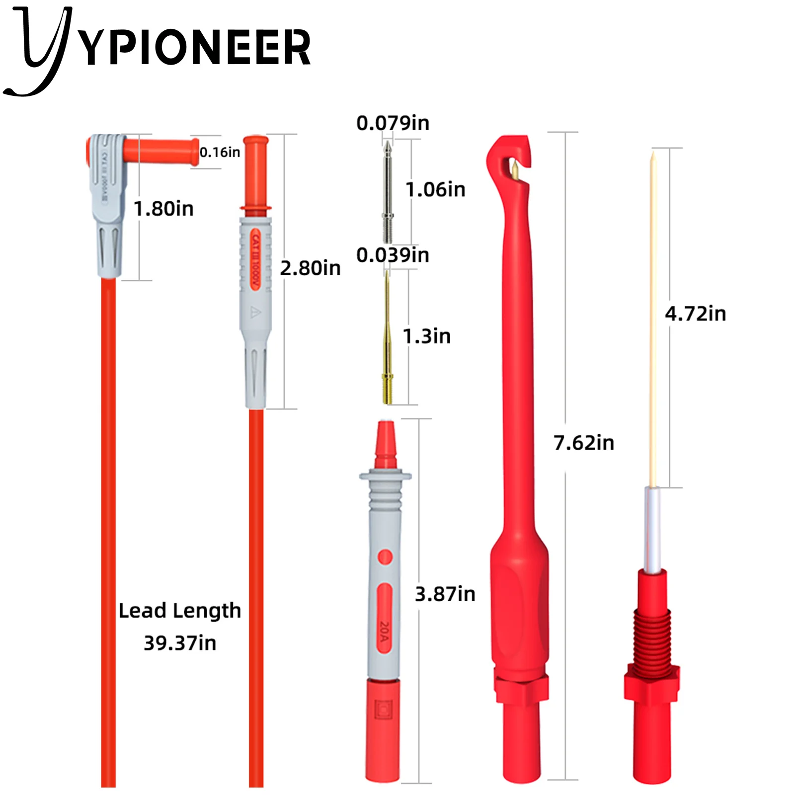 YPioneer-multímetro automotriz P1033B, Kit de cables de prueba con Clip de perforación de alambre, sondas de perforación, Cable de prueba de extensión de enchufe Banana de 4mm