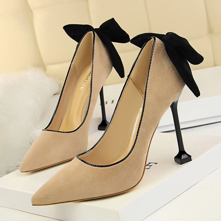 BIGTREE Shoes Bowknot Female Kitten Heels Suede Women Pumps Spring New High-heels Fashion Sweet Ladies Shoes Luxury Pumps