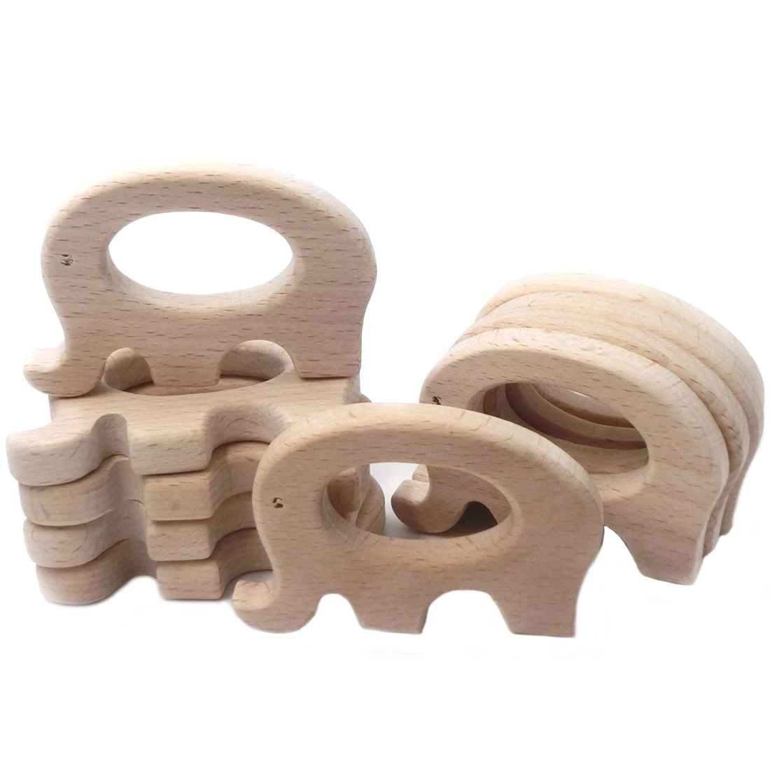 ABCPICK 50pc Beech Wooden Elephant DIY Wood Personalized Pendent Eco-Friendly Pacifier Chain Jewelry Making Handmade Accessories