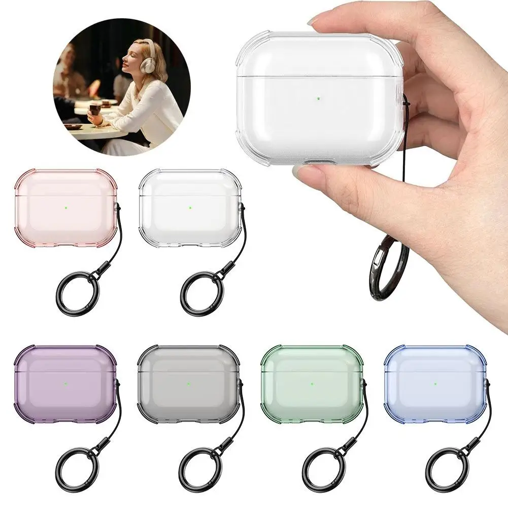 

﻿Transparent TPU Protective Case For AirPods Pro 3 6Colors Shockproof Anti Drop/Scratch Earphone Covers With Lanyard Keychain
