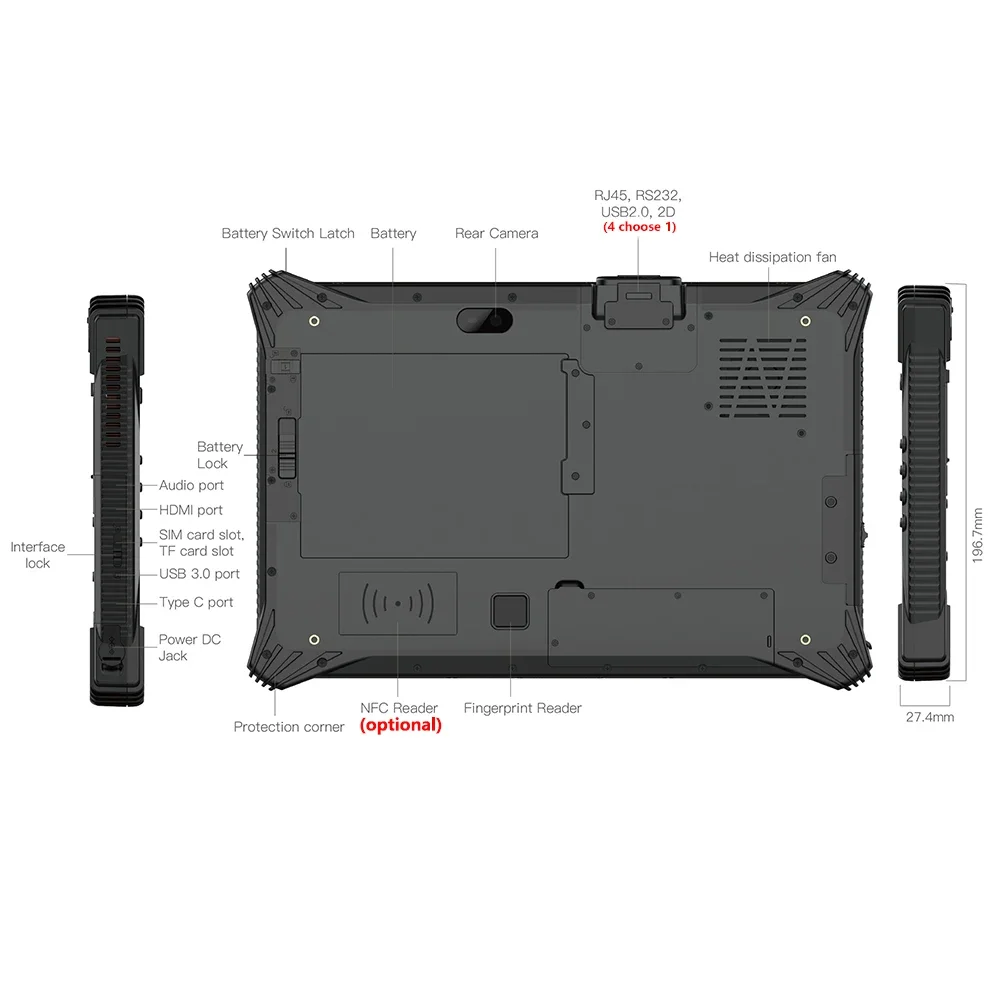 Kcosit K10A Ruggedized Tablet Computer Windows 11 Waterproof Forklift Mounted 10.1\