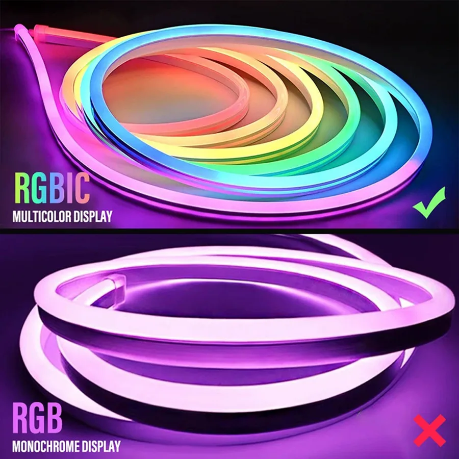 USB 5V Led Neon Light Strip Bluetooth RGBIC Neon Rope LED Strip Light Music Sync Lighting for Party Game Room Decor TV Backlight
