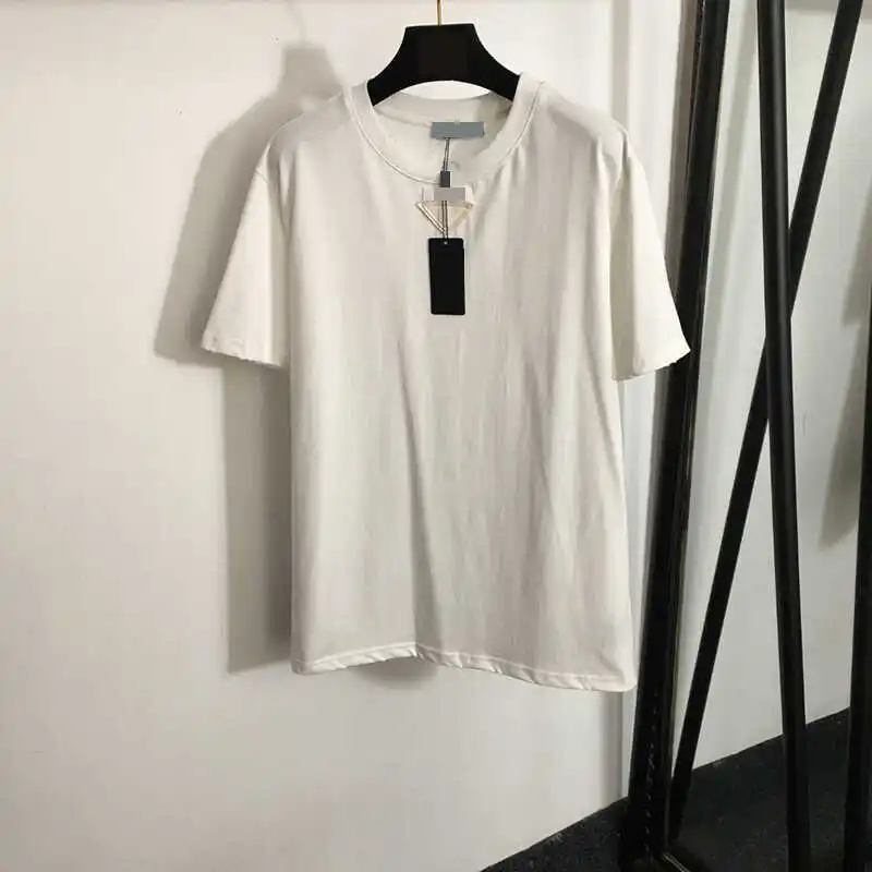 

Новая летняя простая свободная тонкая треугольная вышивка с воротником-стойкой и надписью ort Sve, женская хлопковая круглая футболка длиной Ne миди