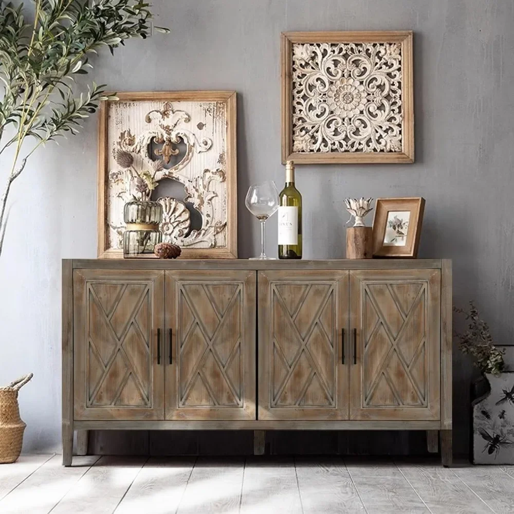 

59.8" Storage Sideboard Buffet Cabinet, Antique Style Old Line Storefront Decoration, Retro Wood Door Console Cabinet Sideboard