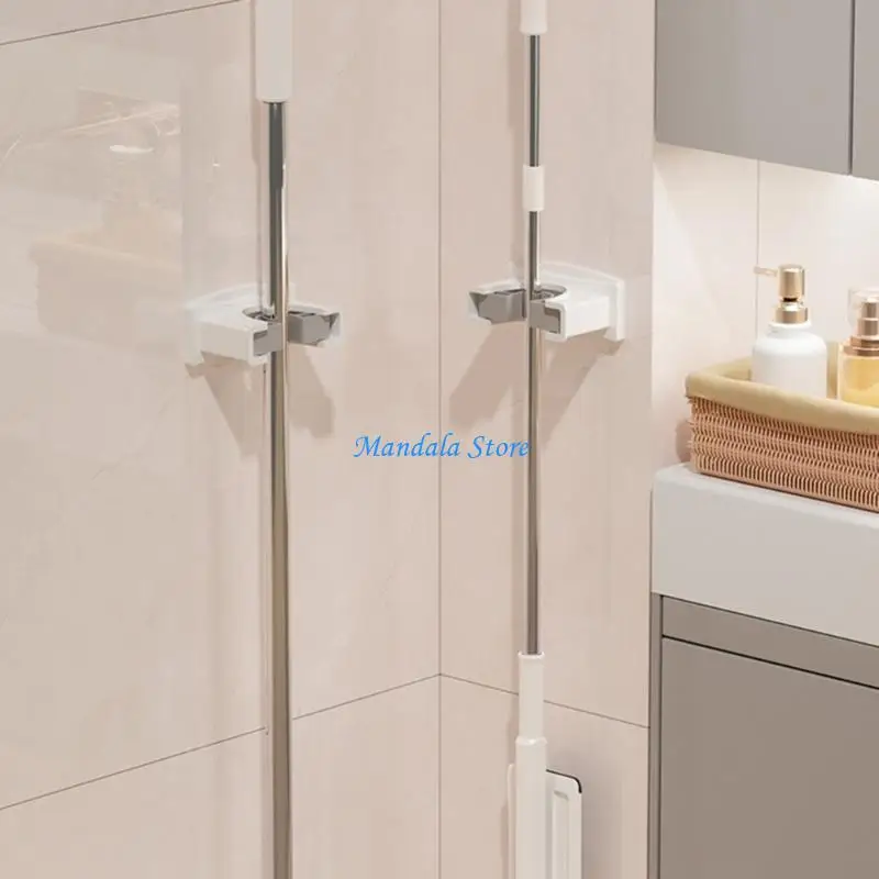 U2JC 2pcs Wall Hanging Mop Holder Storage Rack Wall Mounted Mop Brooms Organizers Self-Adhesive Mop Hanger Easily Install