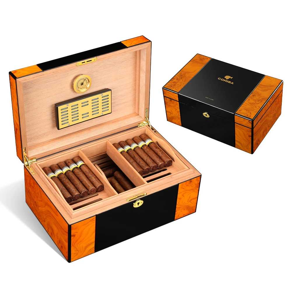 COHIBA Humidor Cigar Box Cedar Wood Liner Cigar Humidor Box Home Cabinet For Cigar With Humidifier Hygrometer