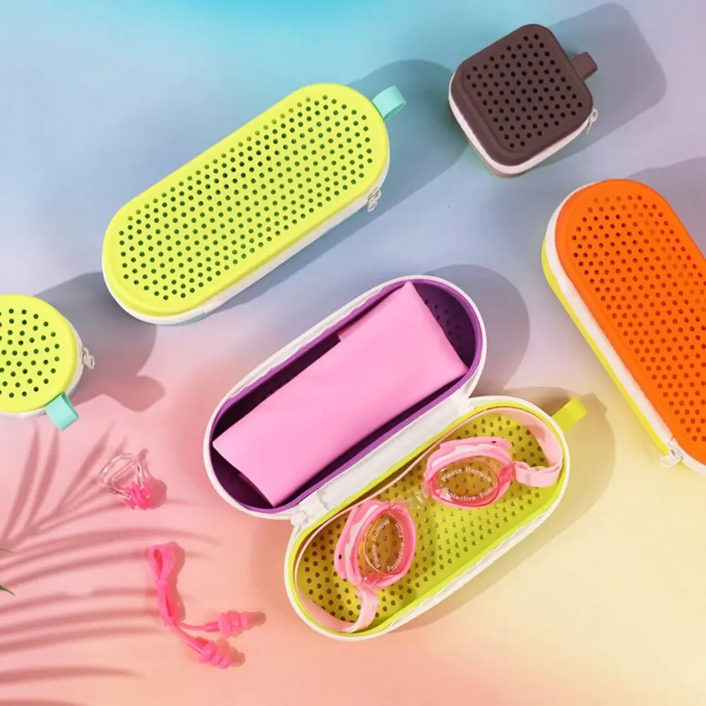 

Silicone Swimming Goggles Storage Box Dual-Sided Drain Hole Eyeglasses Bag with Handle Portable Sun Glasses Protection Box