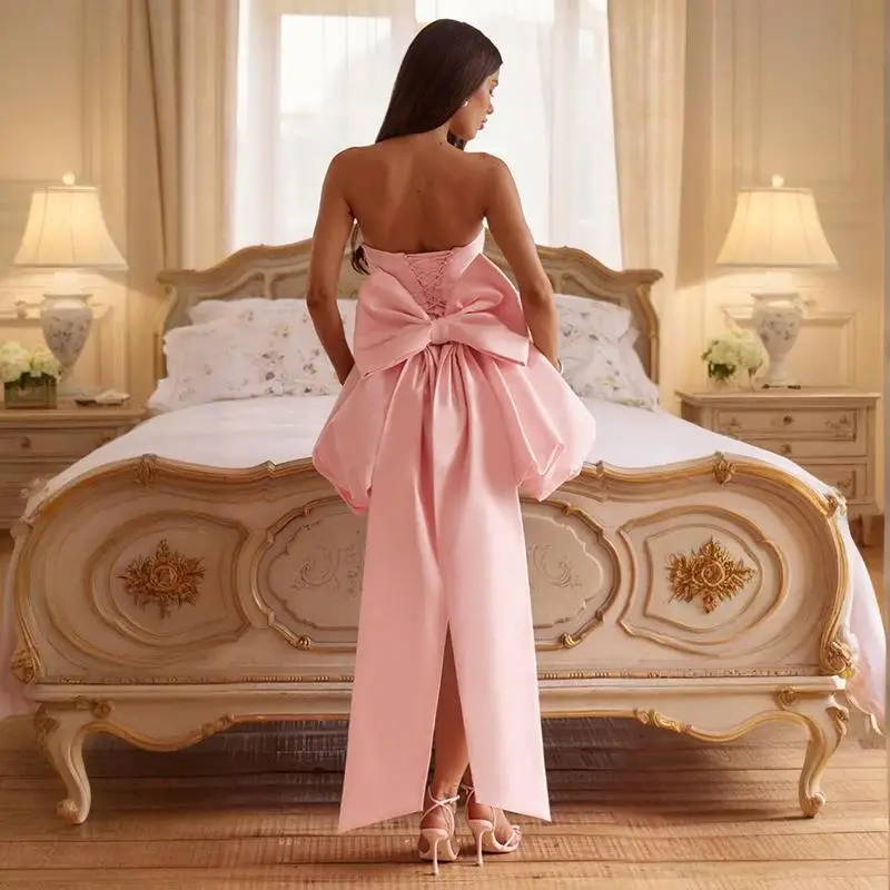 Sexy noeud bustier tubulaire lanterne jupe Dr soirée fendu Bindi femmes Dr taille moyenne t-shirt acétate fibre No Sve