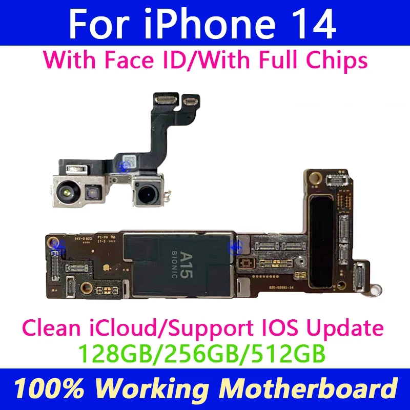 Free Icloud Unlocked For iphone 14 motherboard 128G 256G Working Support Update LTE 4G 5G MainBoard With Face ID Plate Tested