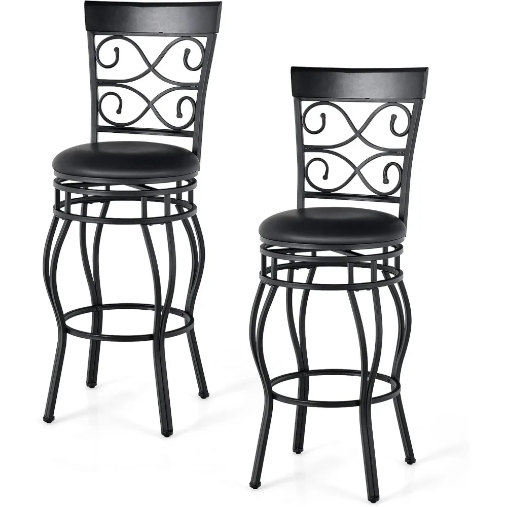 

Bar Stools Set of 2, 360 Degree Swivel, 30" Bar Height Stools, Leather Padded Seat Bistro Metal Chairs with Back