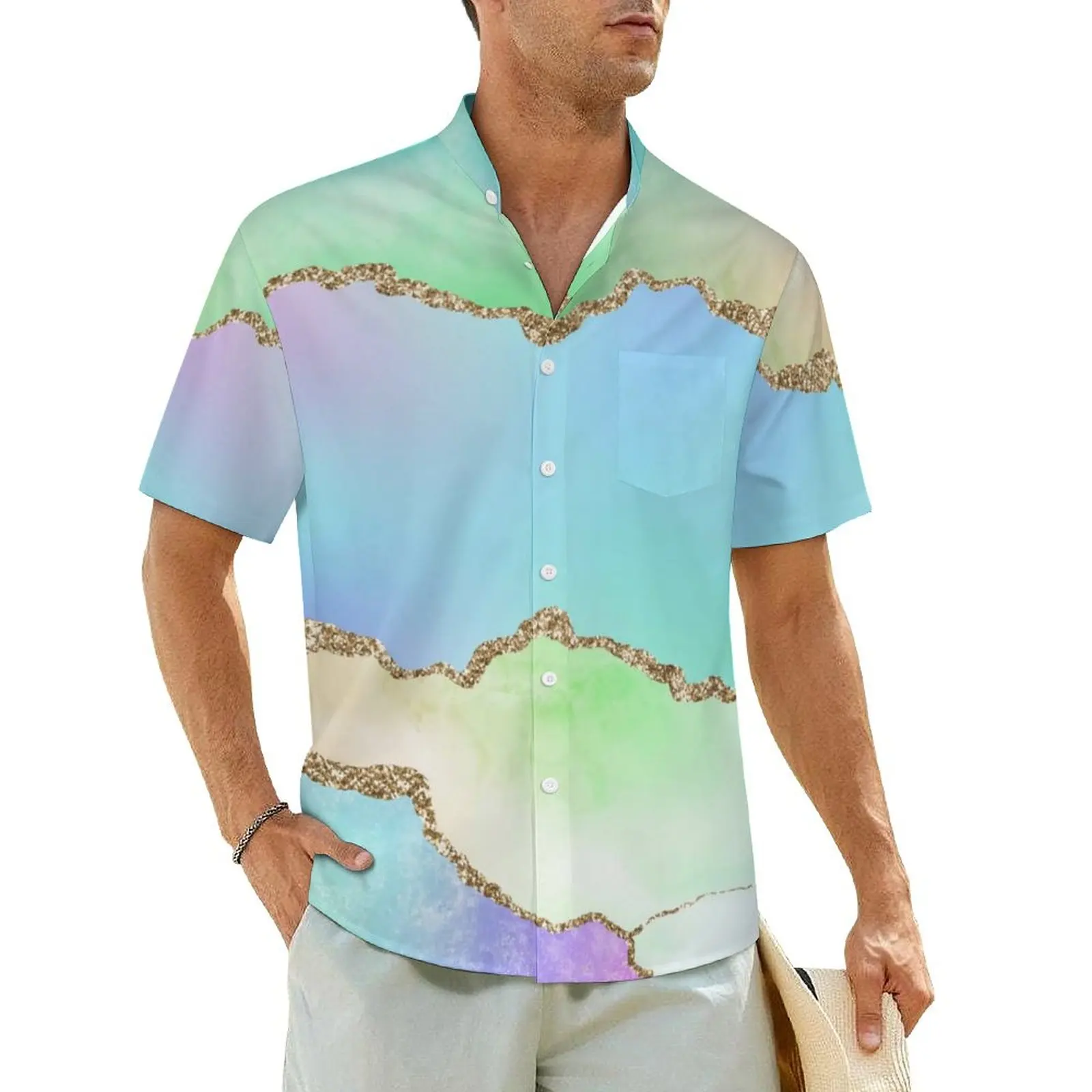 

Pastel Ombre Print Casual Shirt Elegant Marble Novelty Hawaiian Shirts Men Short Sleeve Beach Streetwear Oversized Blouses