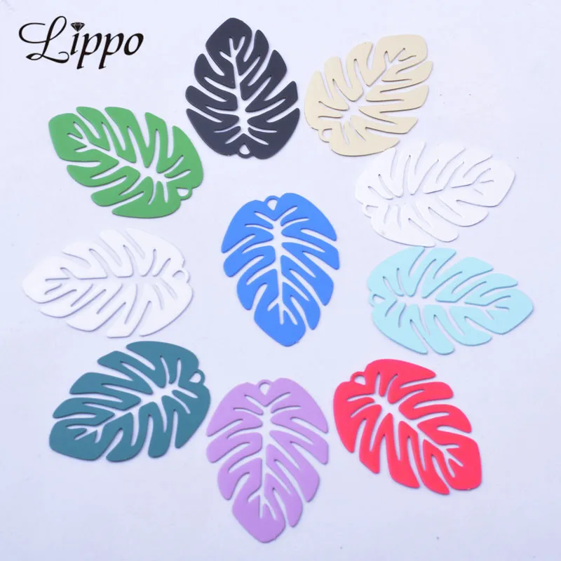 50pcs AC11801 10*32mm Brass Colorful Monstera Leaf Charms Pendant  DIY Jewelry  Earring Findings