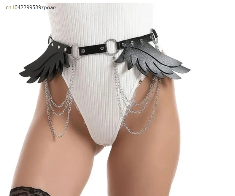 

Sexy Wing-shaped Angel Wings Multi-layer Chain Unisex Belt Trendy Fashion Harajuku Style Belt Waist Belt Pu Leather Accessories