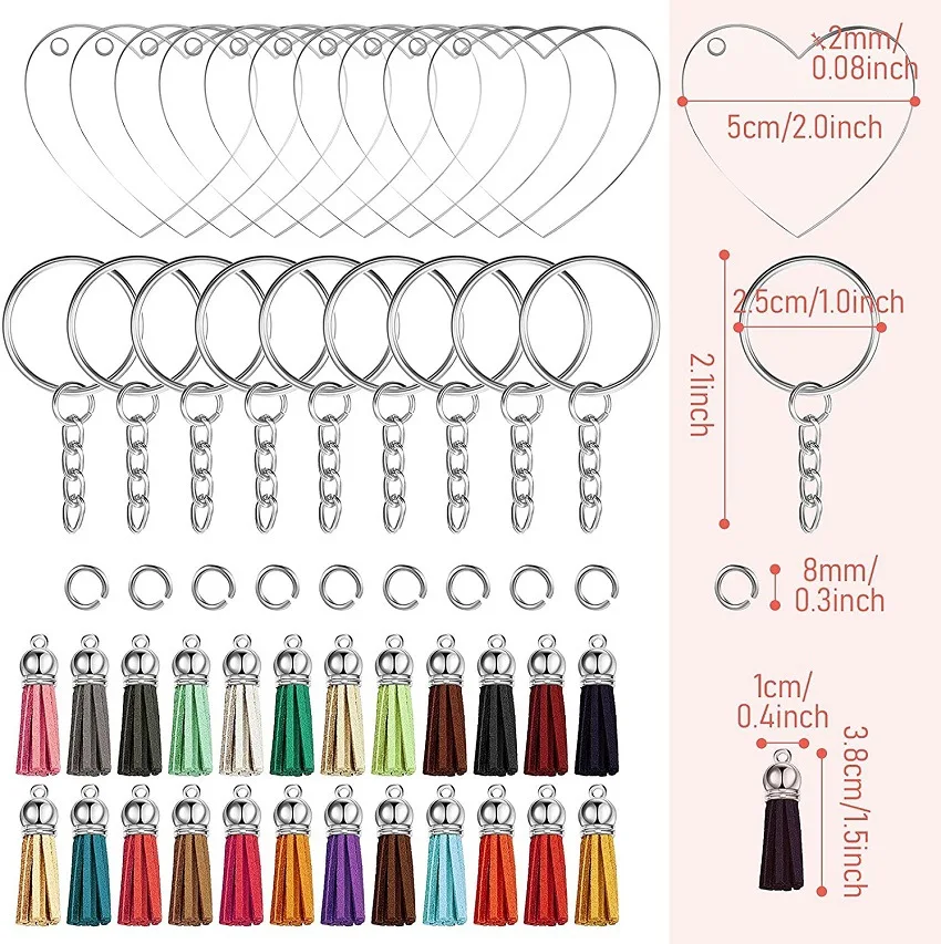 200pcs Blank High Transparent Authentic Acrylic Keychain Color Leather Tassel Acrylic Keychain Process