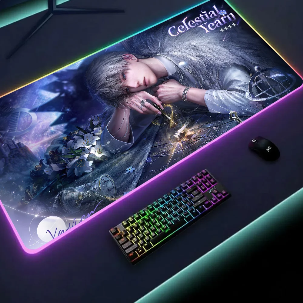 Love and Deepspace  Rafayel Sylus Mouse Pad Gaming MousePad LED Table Pads Micro USB Backlit Rubber RGB Desk Mats Desktop XXL