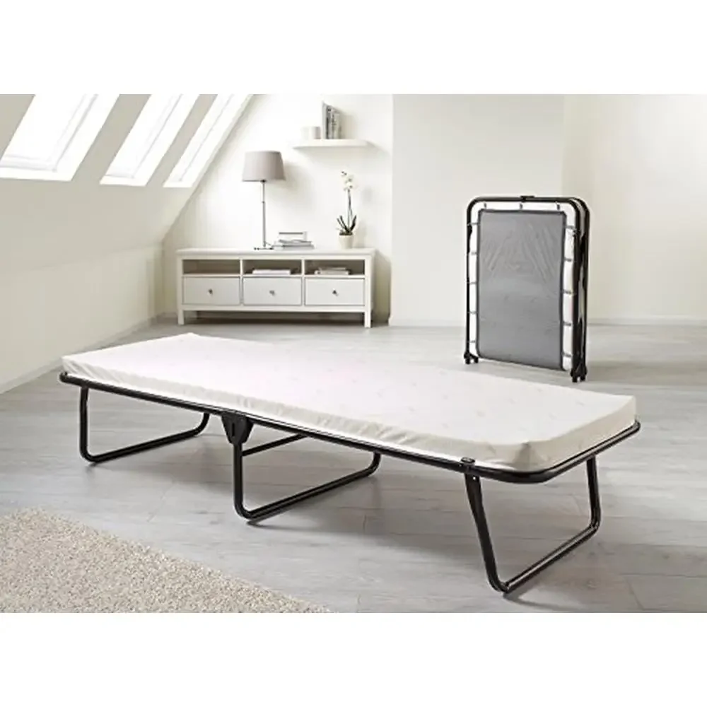 Compact Portable Folding Bed with Rebound Fibre Mattress J-TEX SPRUNG Base Sustainable Materials 73"L x 27.5"W x 15"H 264lb Max