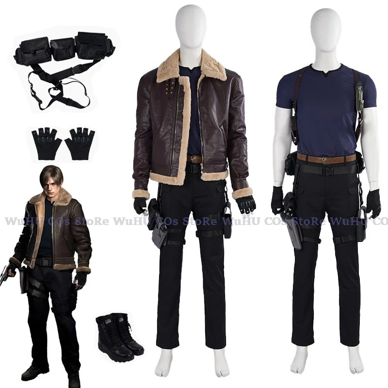 

Biohazard Resident 4 Remake Leon S Kennedy Evil Cosplay Fantasia Costume Jacket Pants Disguise Adult Men Wig Halloween Costumes