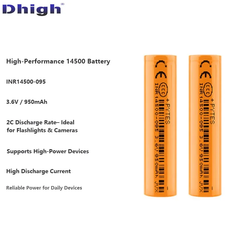 Dhigh Flat Top Li-ion Rechargeable Battery INR14500 3.6V 950mAh 2C Discharge Real Capacity For Flashlight Toys Wireless Keyboard