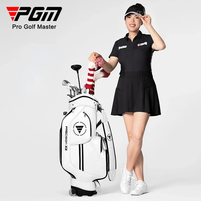 PGM Golf Standard Ball Bag Professional Leather PU Waterproof Golf Cart Club Airbag High Capacity Package With Wheel QB029