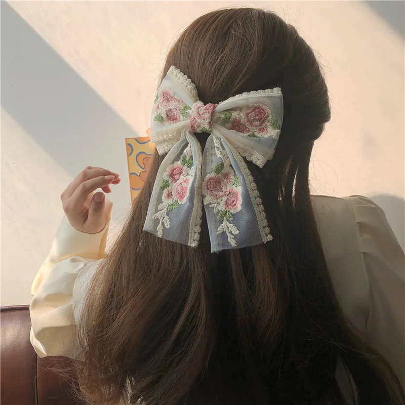 Embroidery Hair Bows Lace Big Bows Hairclip Women Elegant Spring Clip Spring Summer Hair Accessories Women Barrettes