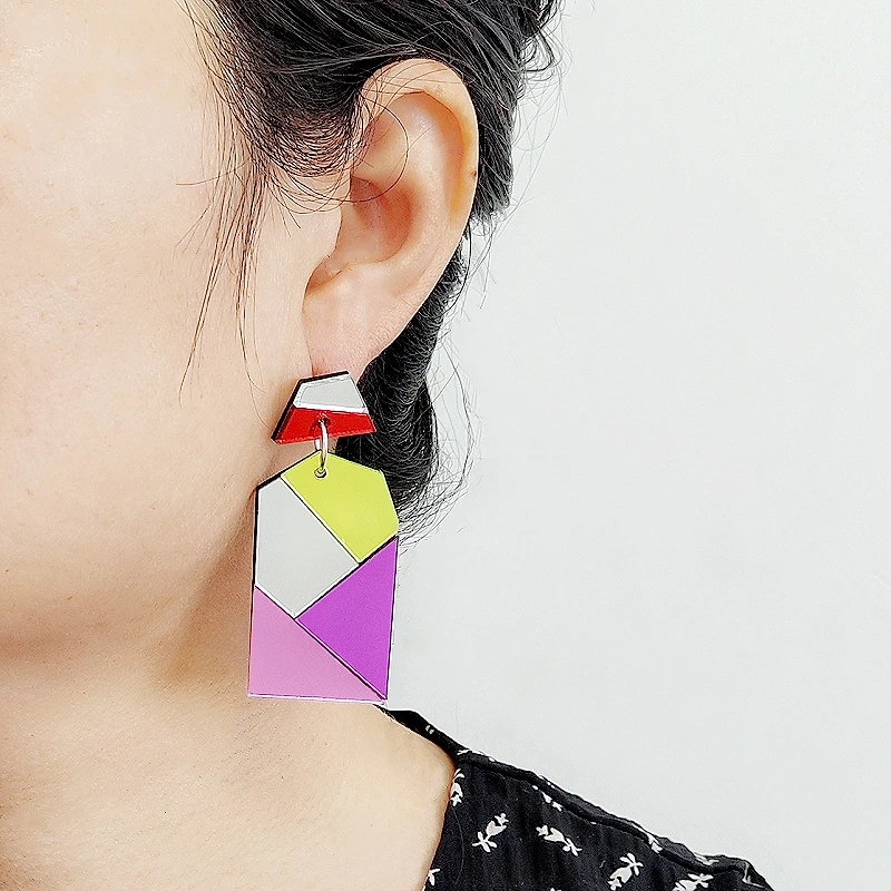 KUGUYS Fashion Color Matching Geometry Drop Earrings for Women Mirror Acrylic Jewelry Accessory