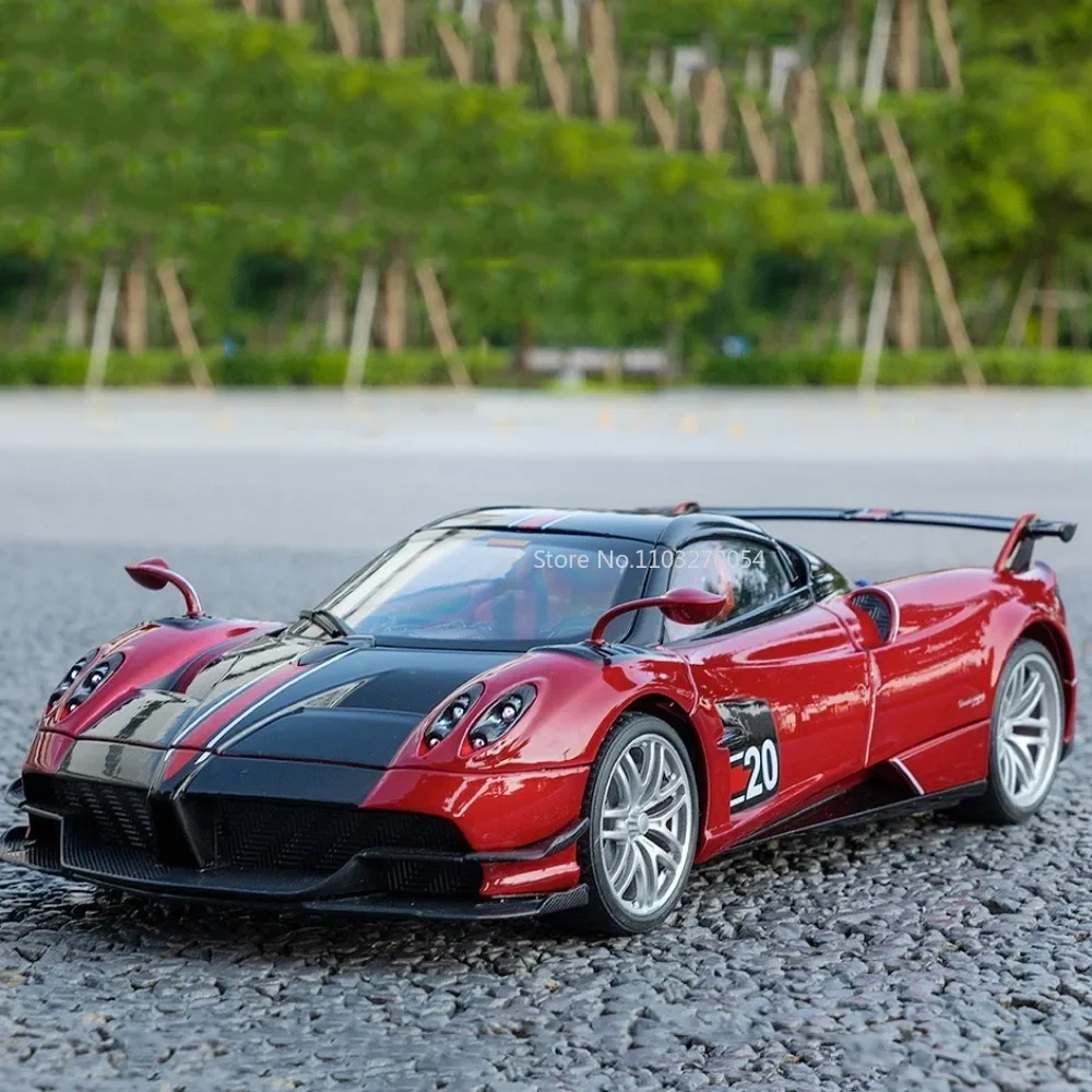 Grande 1:18 pagani huayra supercar em miniatura liga diecast brinquedos modelo puxar para trás som luz conversível veículos presentes coleção