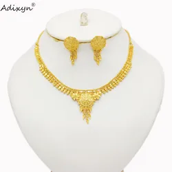 Adixyn Gold Necklace and Earrings Jewelry Set Women Gold Color/Copper Elegant African/Ethiopian/Dubai Wedding/Party Gift N071330