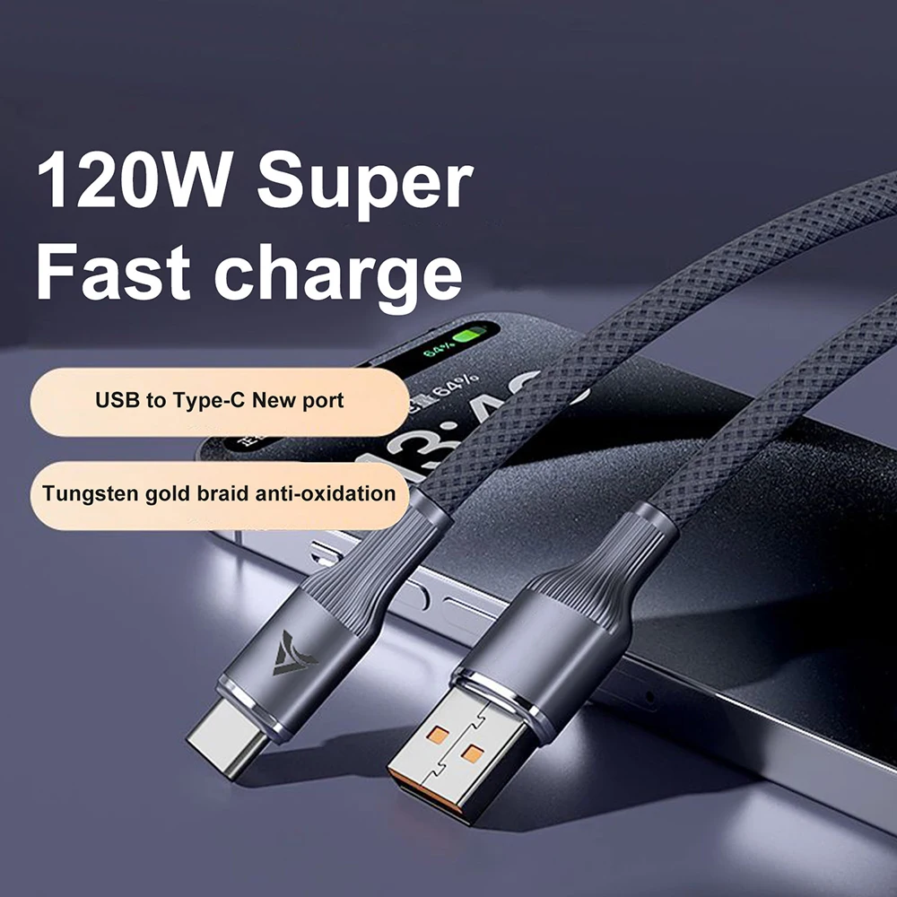 

120W Super Fast Charging Type C Cable Nylon Braided Data Cord Quick Charge For Xiaomi Huawei Sumsung USB C Fast Charger Cable