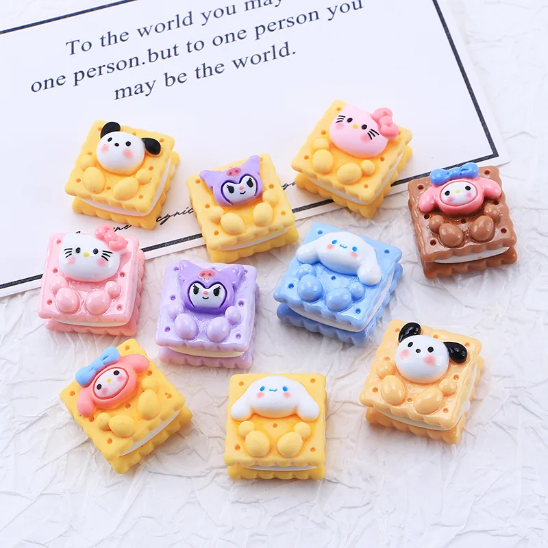 

100pcs Cute Sanrio Resin Sandwich cookies Art Flatback Cabochon DIY Craft Dollhouse Kitchen Decoration