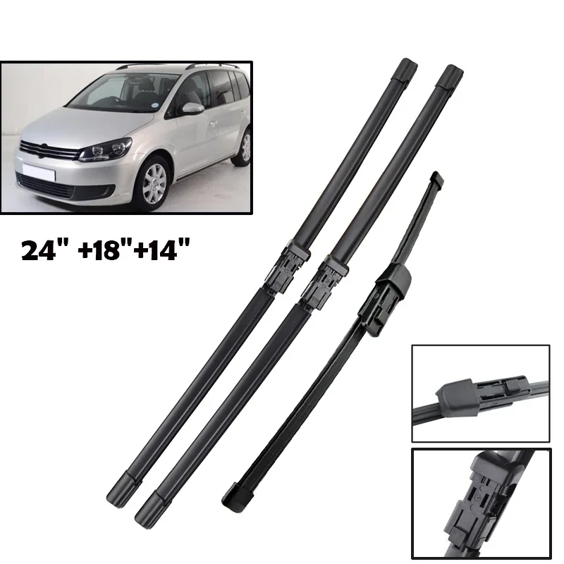 

Front Rear Set Wiper Blades For VW Touran 2010 2011 2012 2013 2014 2015 2016 Natural Rubber Windshield Windscreen 3PCS/Set