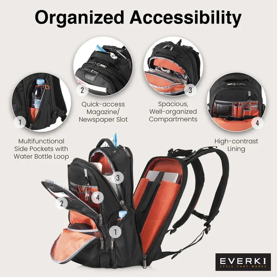 Zaino per laptop da lavoro Atlas da 32 litri, scomparto regolabile per lavoro, zaino da ufficio per viaggi e affari per uomo e donna