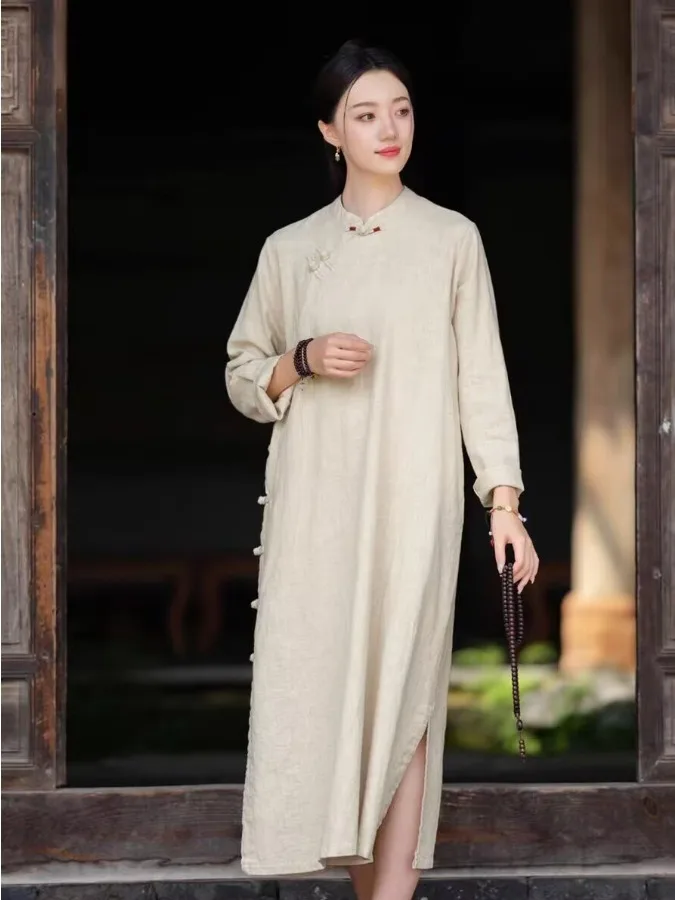 جديد المرأة الصينية Sle الخريف الرجعية زن العقل الجانب زر تعديل تشيباو تنورة Faionable التقليدية طويلة Sve irt #3