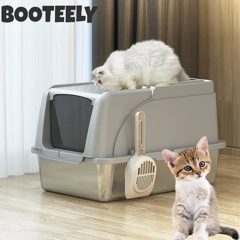 

BOOTEELY New Clamshell Pet Stainless Steel Cat Litter Box Cat Toilet Spatter-proof Bottom High Cat Supplies
