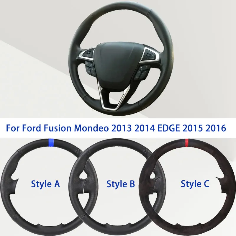أسود ستوكات الجلود الاصطناعية غطاء عجلة القيادة سيارة لفورد فيوجن مونديو 2013 2014 حافة لينة التخميد قبضة السيارات #1