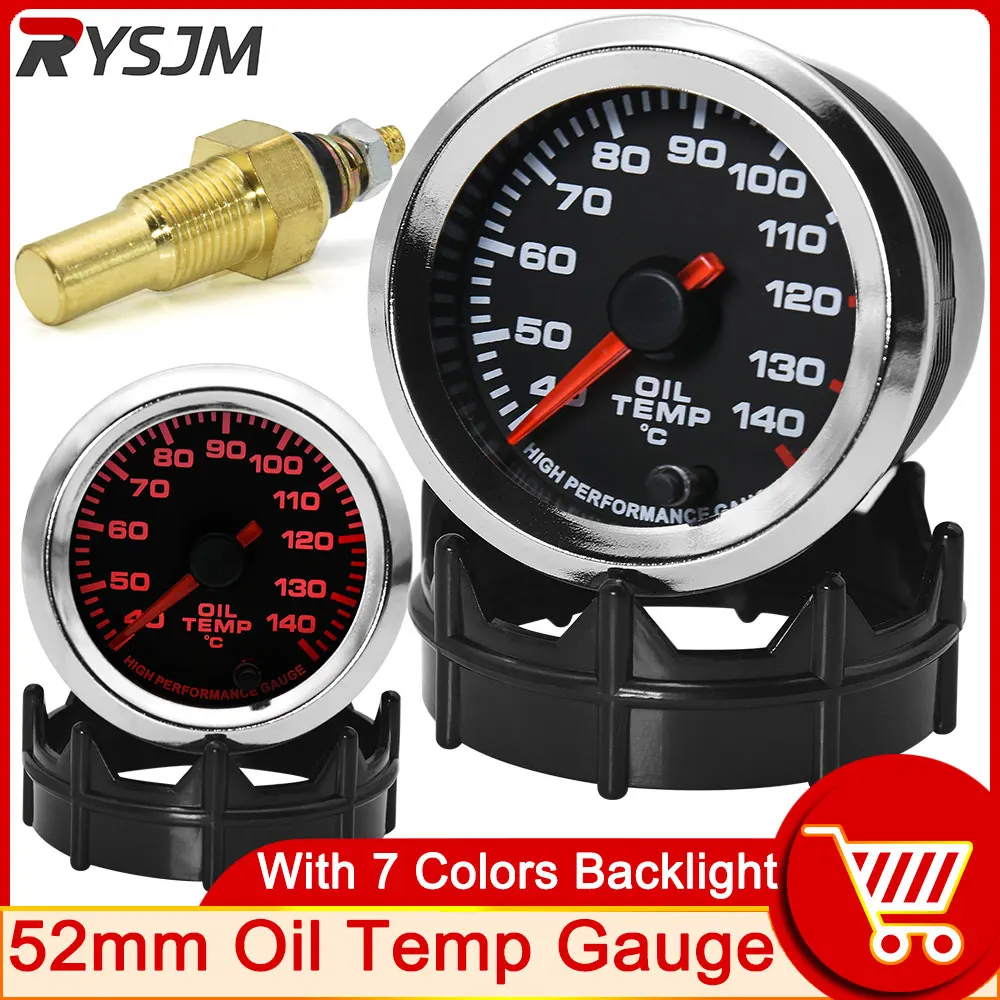 HD 7 Colors 52mm Digital Oil Temperature Meter Oil Temp Gauge Indicator for Car 12V 40-120℃ Coolant Temperature Sensor 10mm