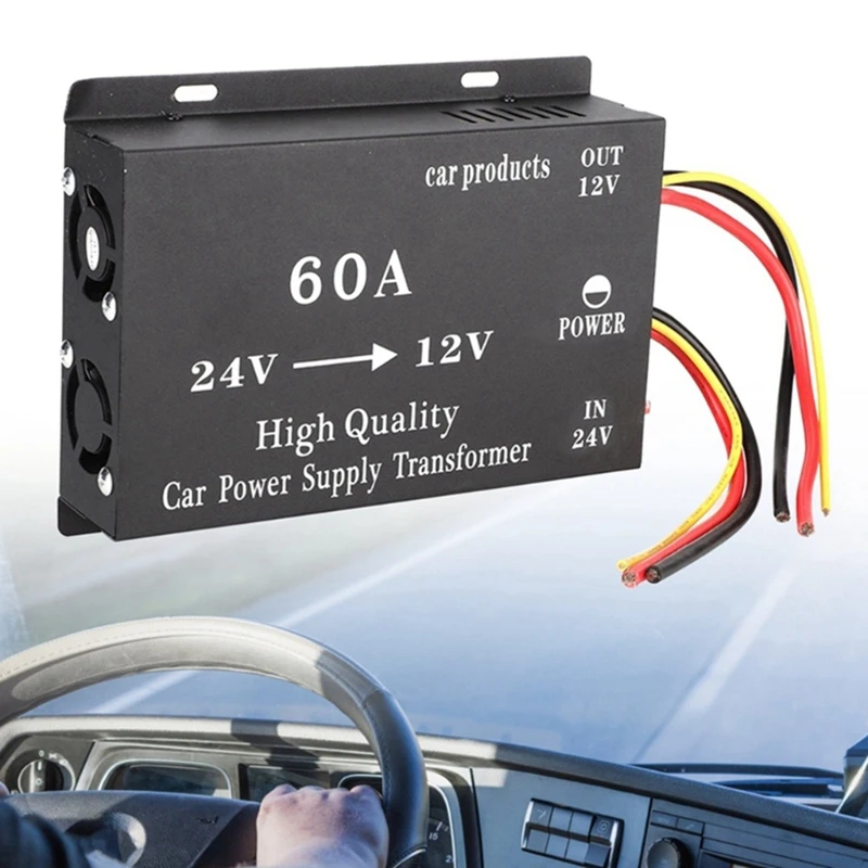 Car Truck Sound Power Adapter 24V To 12V 60A Voltage Reduction Converter Black Plastic 1 PCS