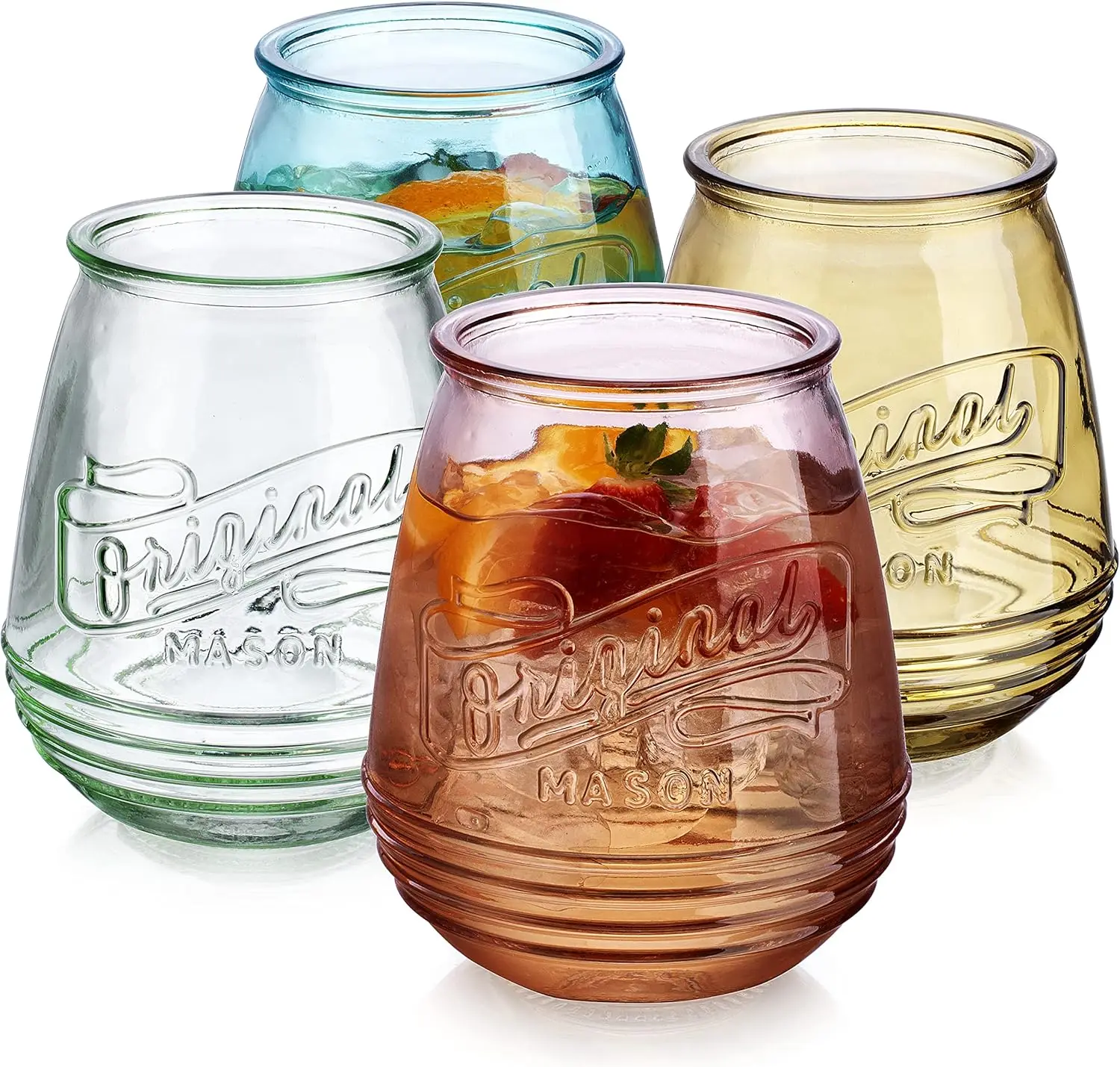 

Wine Glasses Set Of 4 Assorted Colored Stemless Glasses 21 OZ. Original Mason Large Wine Cup, Red and White Wine Drinkin