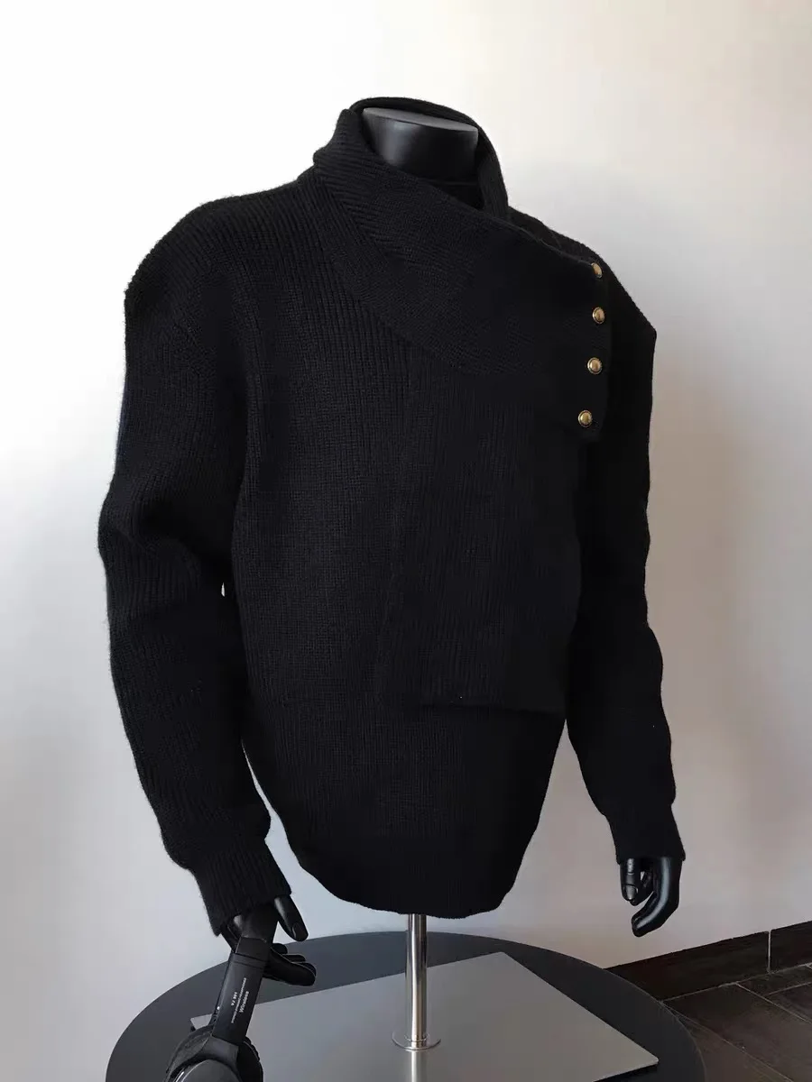 

Мужской трикотажный свитер с высоким воротником Bla f-High Collar, осенне-зимний, с отстегивающимся воротником-шарфом, свободный крой, комфортный