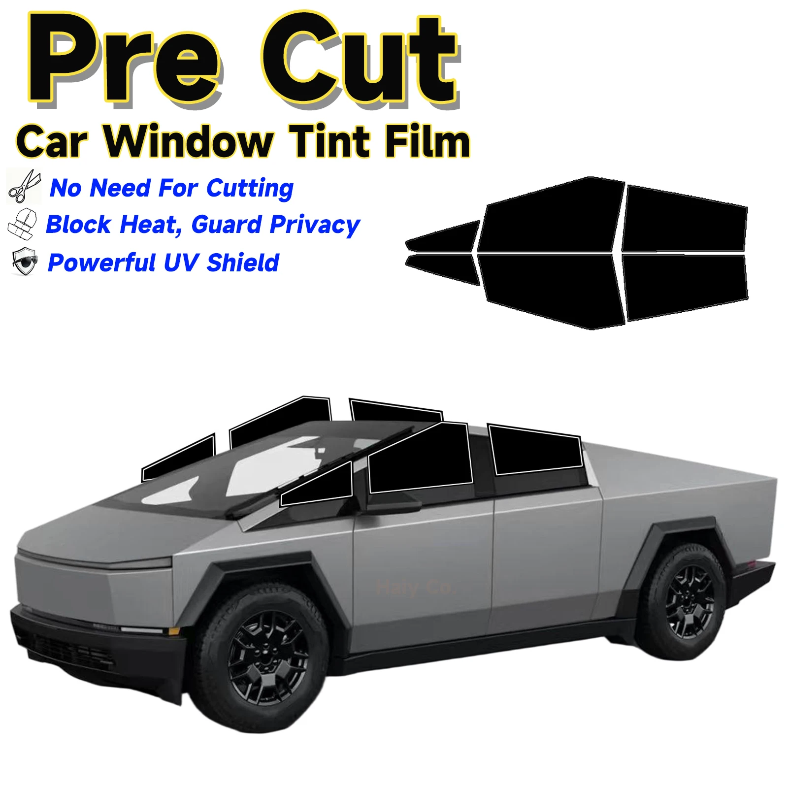 For Tesla Cybertruck 2024-2026 Precut Window Tint UV Block Heat Glare 2Ply Privacy Protector Highly Insulated Explosion-Proof