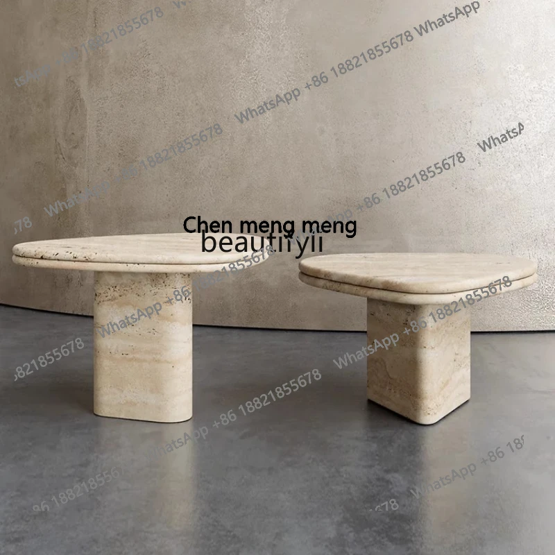 

Italian minimalist creative special-shaped natural travertine living room home high-end marble coffee table small apartment H H