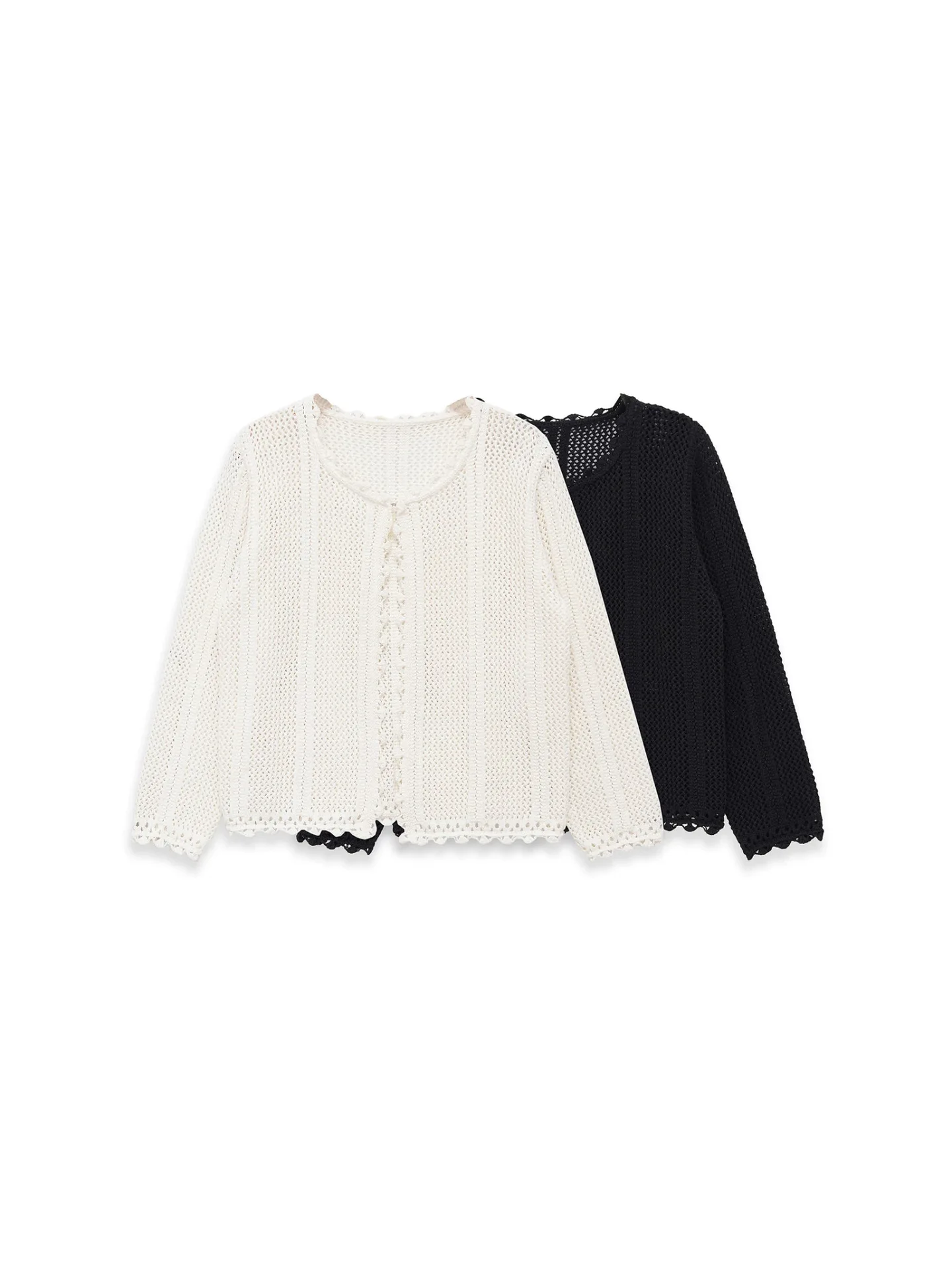 

Dave&di Fashionable Long Sleeved Round Neck Hollow Knitted Jacket Women's Sweater Knitwear Woman Clothing Woman Clothes Cardigan