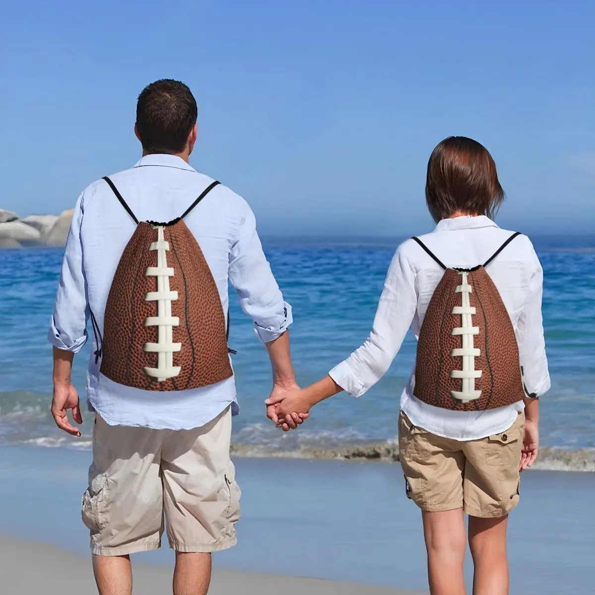 Mochila con cordón de fútbol para hombre y mujer, bolsa de compras portátil con costuras de Rugby, saco deportivo para gimnasio