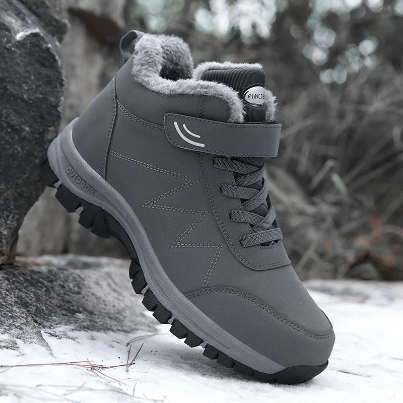 Mens Snow Boots Winter shoes with Fur 2022 Warm Outdoor Casual Men Cotton Work Casual Sneakers Short Boots Cold Resistance 45