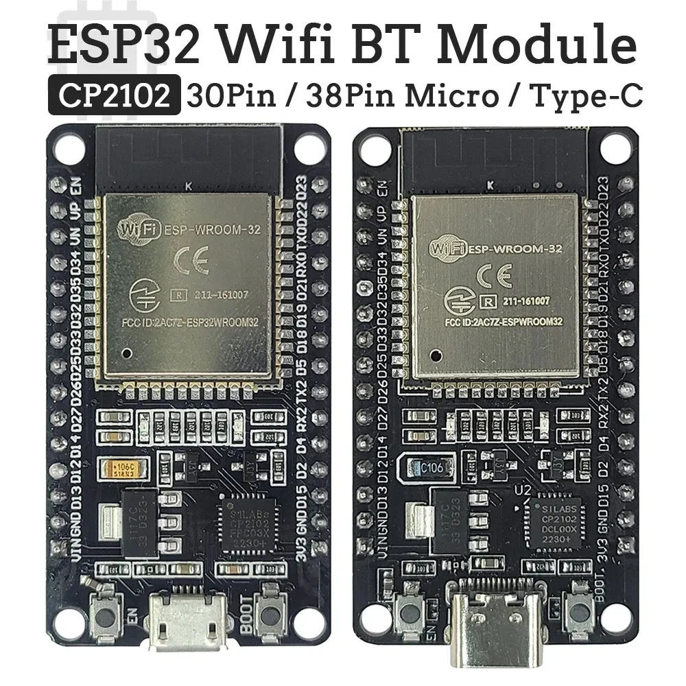 2.4G WIFI Bluetooth Module Development Board 30Pin 38Pin Micro Type-C ESP-32 Ultra-Low Power Consumption Dual Core CP2102 ESP32