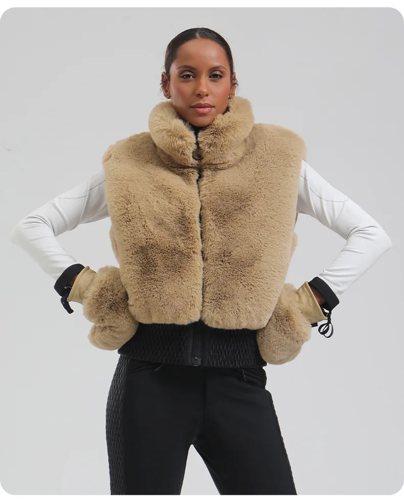 GSOU SNOW 2024 Winter Neue Skihandschuhe für Damen, winddicht, kältebeständig, warm und plüschige Außenhandschuhe aus Plüsch für Damen – Detail 15